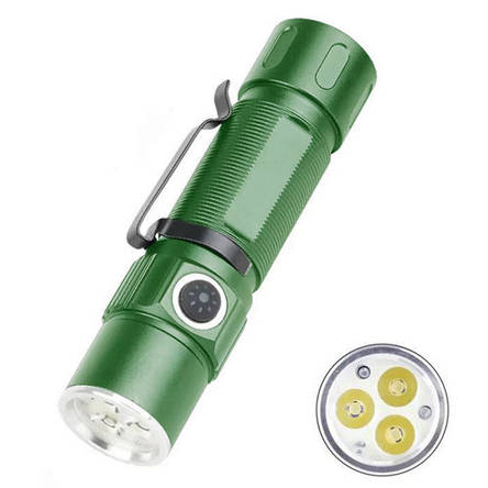 Ліхтар ручний A05-3XPG, power bank, Li-Ion акумулятор, індикація заряду, ЗУ Type-C, фото 1