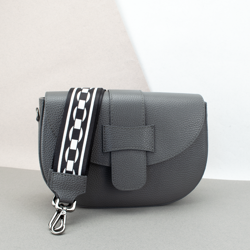 Сумка жіноча шкіряна напівкругла Virginia Conti 03478 з текстильним ремінцем темно-сіра