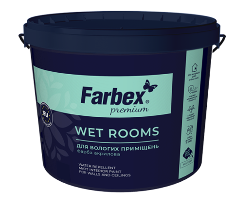 Фарба для вологих приміщень ВДА "Wet Rooms", біла матова, ТМ Farbex, 4.2 кг
