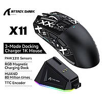 Ігрова мишка Attack Shark X11 Black 22000DPI PAM3311 Wireless Bluetooth із зарядною базою