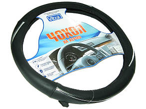 Обплетення шкіра 6704 M чорна з хром. смужками