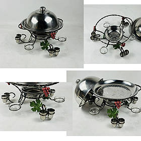 САДЖ ДЛЯ ПОДАЧІ М'ЯСА (ПІДІГРІВУ) ШАШЛИКА 36 Див. З СОУСНИЦЯМИ ТА КЕРЕЧКАМИ + КРИШКА "ВИНОГРАД"