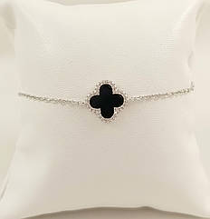 Браслет срібний "Клевер" з оніксом і цирконієм (Арт.82811487034)