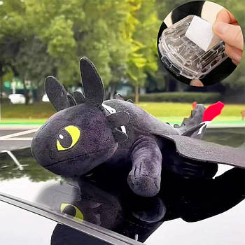 Іграшка на машину Дракон Беззубик 26см, з кріпленням на поверхню, Чорний / М'яка іграшка дракон