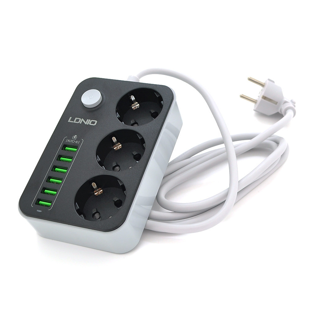 Мережевий фільтр LDNIO SE3631,3гн.+6 USB,2 м, 3х0,75мм, Black, LDNIO, Арт.56618