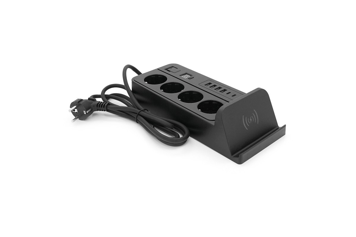 Мережевий фільтр G12H,4гн,4USB 3,2А+2Type-C,бездротова зарядка,2м,Black, Voltronic, Арт.56608