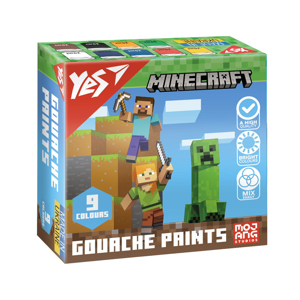 Фарби гуашеві Yes Minecraft 9 кольорів по 20 мл, фото 1