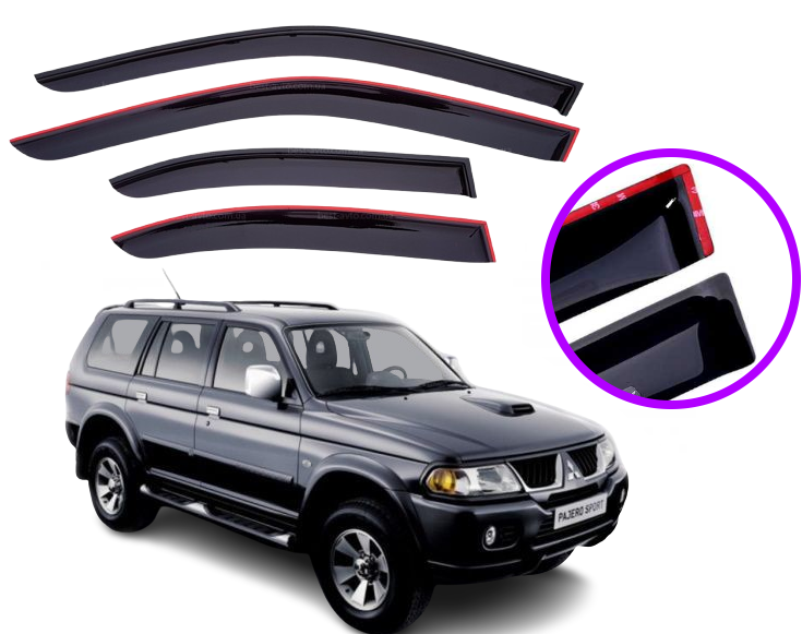 Дефлектори вікон вітровики для Mitsubishi Pajero Sport I 1996-2008 (скотч) VIP Китай, фото 1