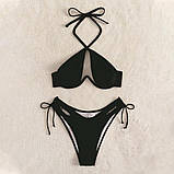 Роздільний купальник із кісточкою на зав'язках - чорний S (КУП-КІСТ-ЧОР), фото 3