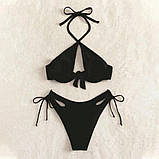 Роздільний купальник із кісточкою на зав'язках - чорний S (КУП-КІСТ-ЧОР), фото 4