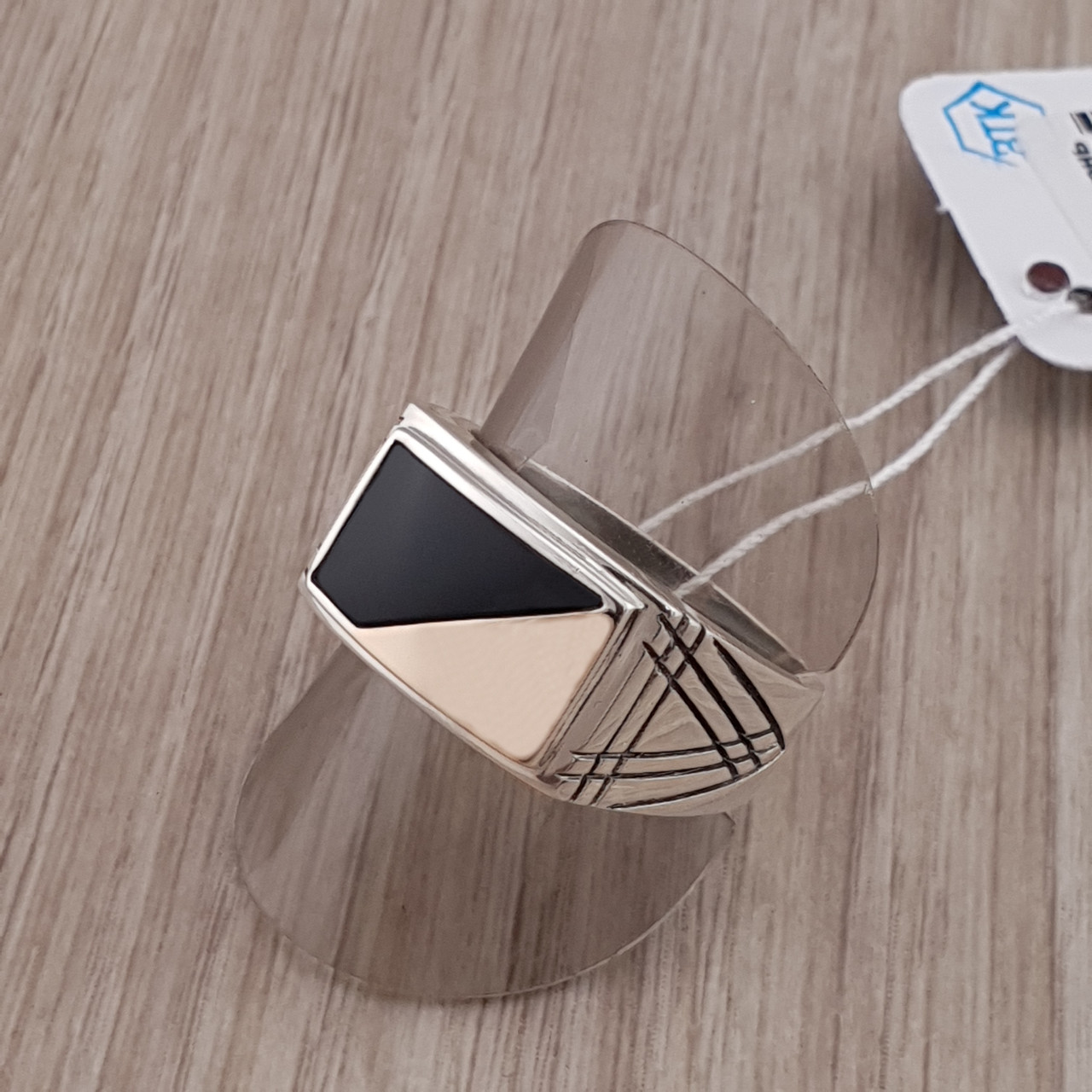 Срібний перстень з золотом для чоловіка. Чоловічі кольца печатки 925. 20 розмір, фото 1