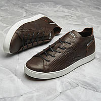 Кеды кожаные перфорация летние мужские коричневые Diesel