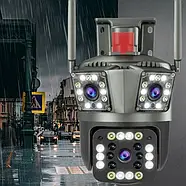 Вулична WiFi камера відеоспостереження з трьома об'єктивами PTZ 3L-V33 V380 Портативна камера відеоспостереження, фото 8