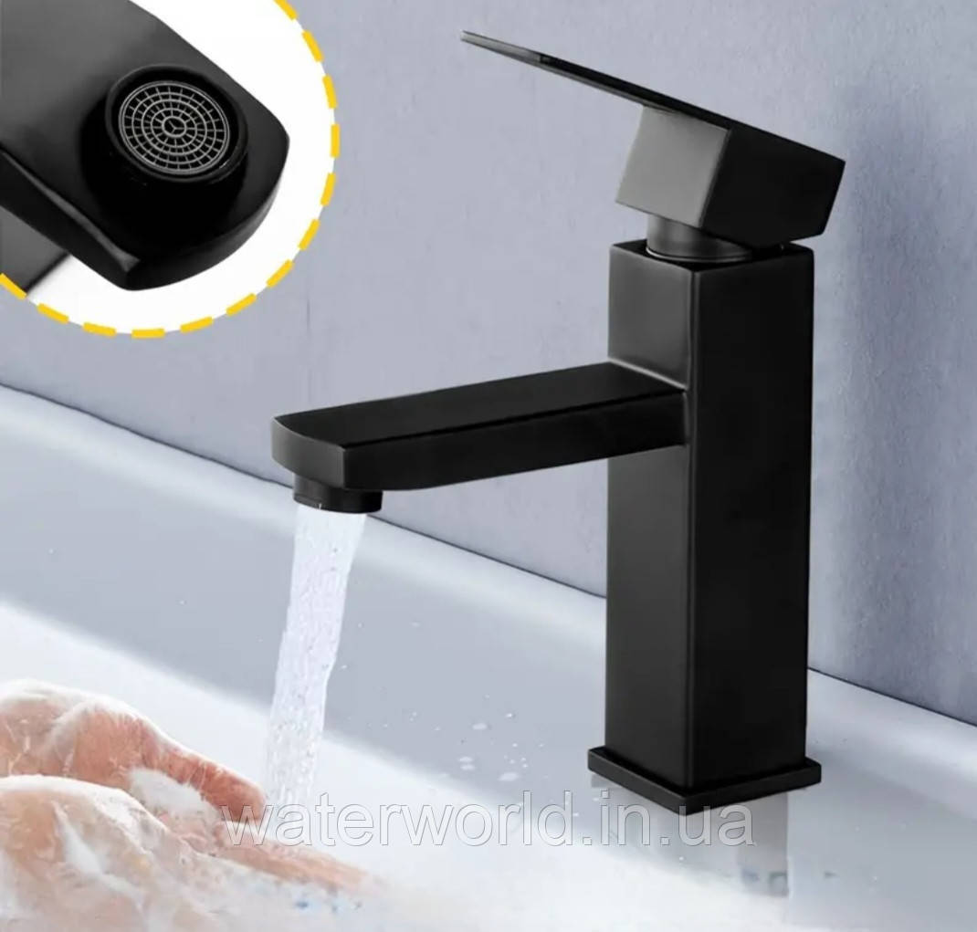 Змішувач для умивальника WEZER PRO1-02 Black чорного кольору з нержавіючої сталі, фото 1