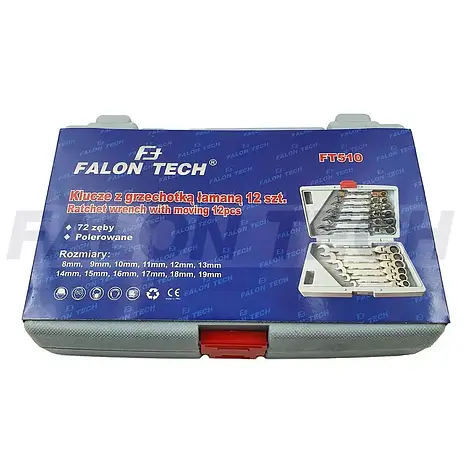 Набір ключів з тріскачкою (12 шт.) 8-19 Falon Tech FT510, фото 1