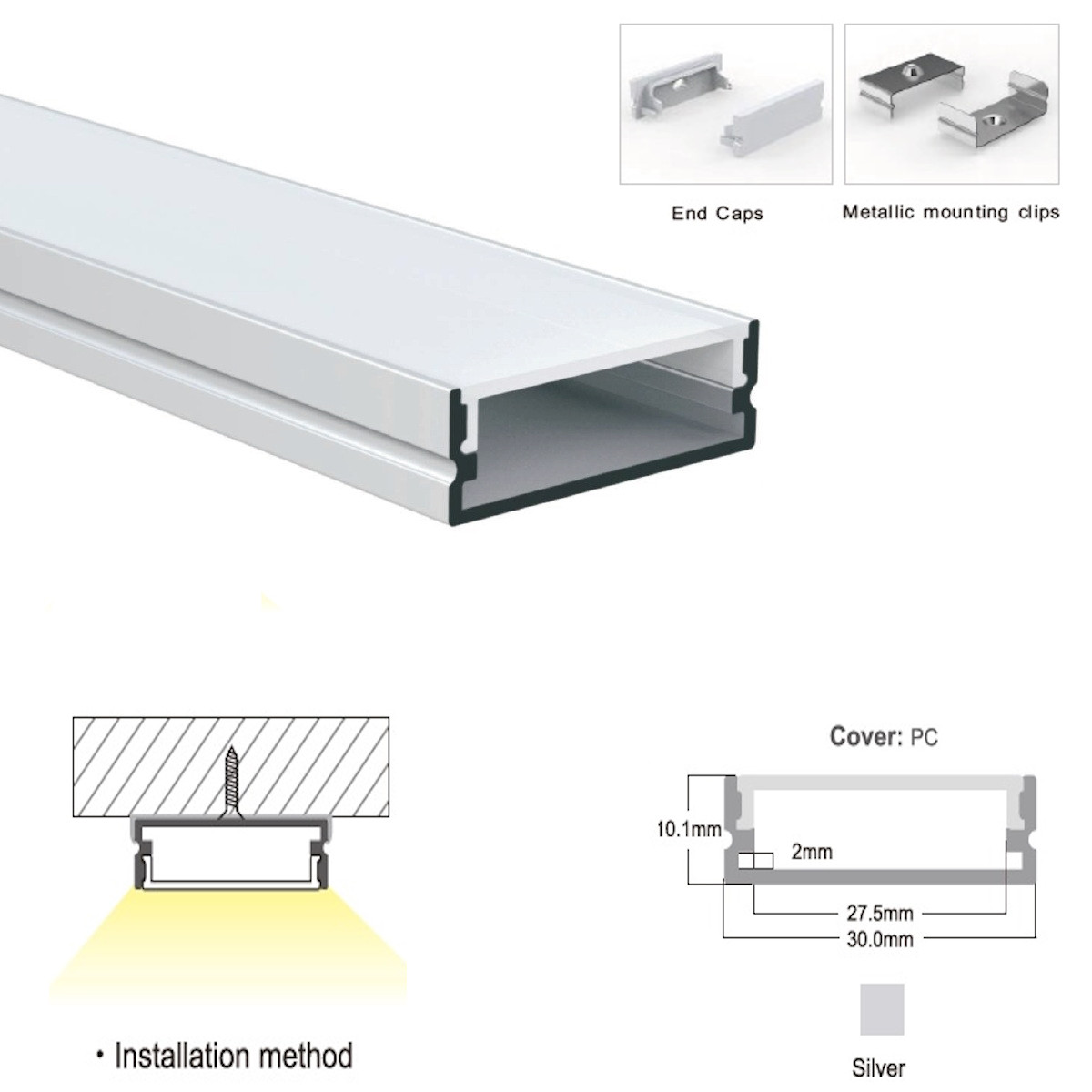 Профіль алюмінієвий 30мм АНОДОВАНИЙ та матовий розсіювач LP-SL265 Комплект 3м, фото 1