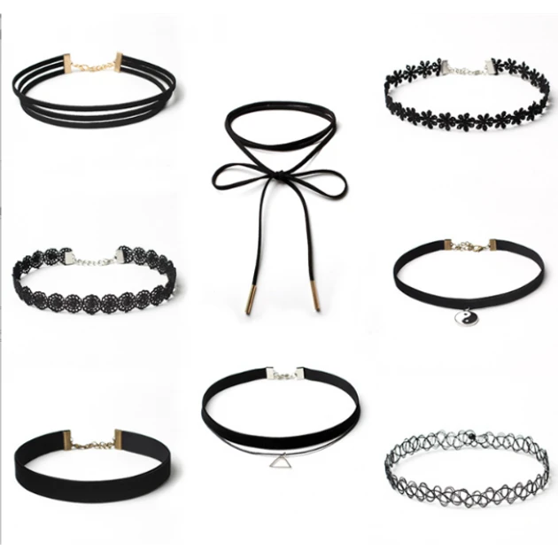 Набір чокерів на шию чокер тату замшевий чокер з кулоном 8 шт Fashion Jewerly