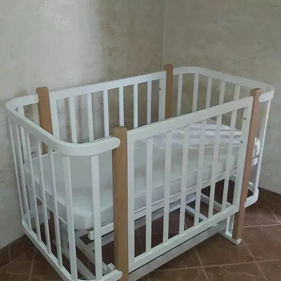 Дитяче ліжко Престиж 120х60 з маятником і матрацом Біло-натуральна