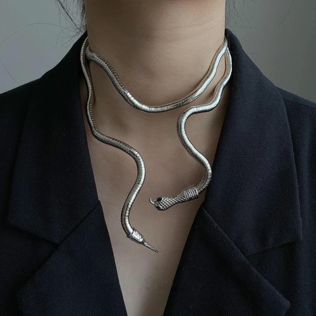 Кольє чокер металевий Змія сріблястий колір намисто металеве Fashion Jewerly