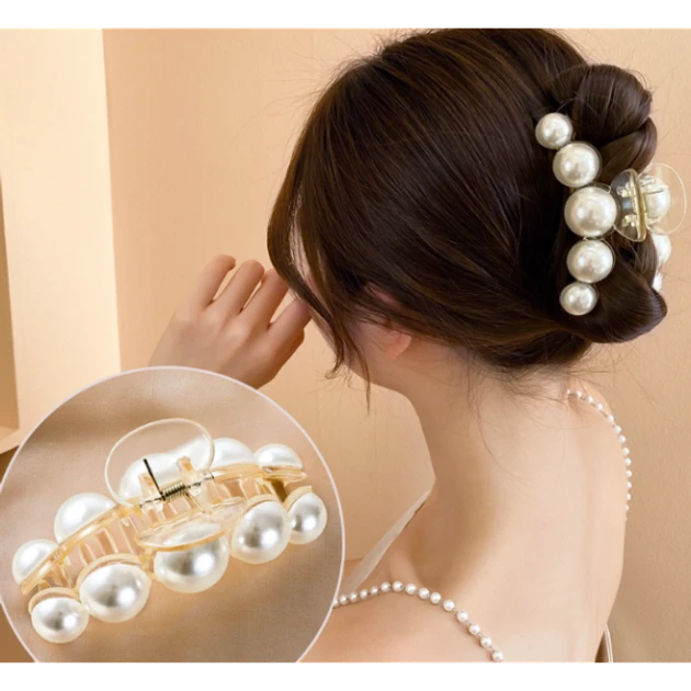 Крабик шпилька жіноча для волосся з перлами великий Fashion Jewelry