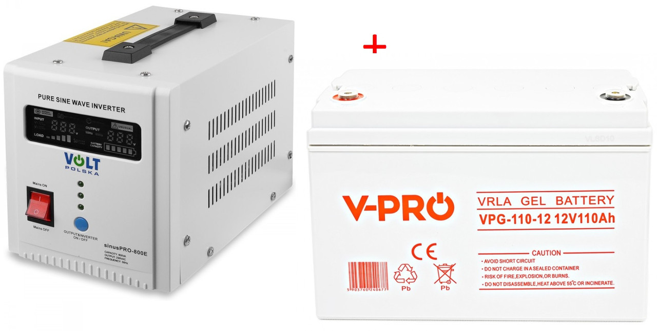 Комплект блок безперебійного живлення для котлів Volt Polska Sinus PRO 800 з АКБ 110Ah 12 вольт