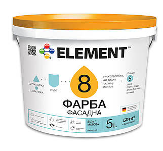 Фарба фасадна ELEMENT 8 воднодисперсійнра матова база А біла 5 л