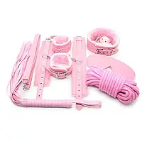 БДСМ набор для ролевых игр 8 шт садо мазо наручники кляп веревка плеть розовый комплект