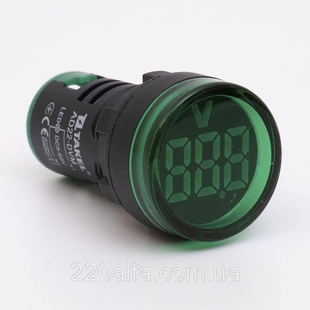 Світлодіодний вольтметр AD22-DVM DC 5-60В, зелений TAKEL, фото 1
