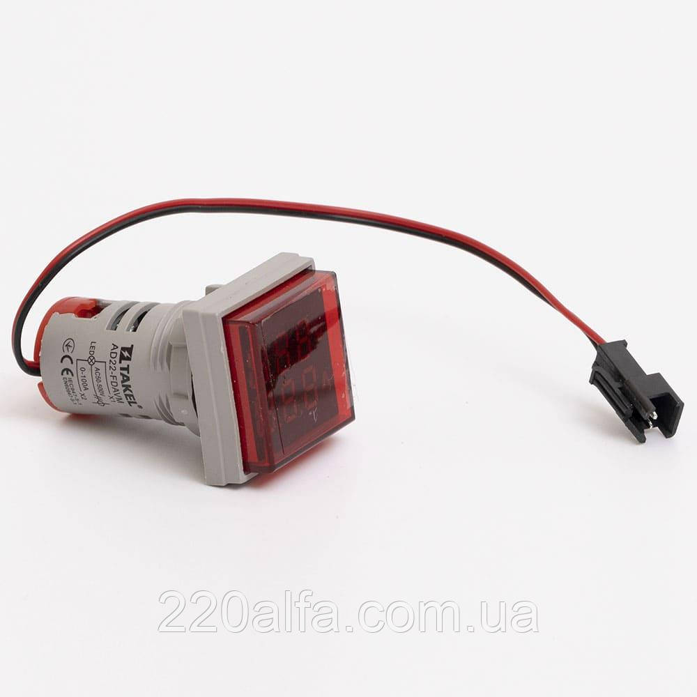 Світлодіодний вольтметр-амперметр AD22-FDAVM АC квадрат TAKEL, фото 1