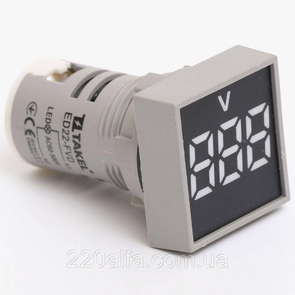 Світлодіодний вольтметр ED22-FVD АC 60-500В, квадрат, білий TAKEL, фото 1