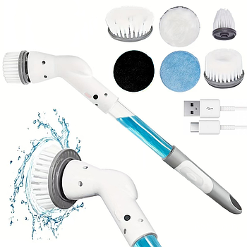 Електрична щітка для прибирання з USB + 6 насадок, Cleaning Brush / Багатофункціональна електрощітка для ванної