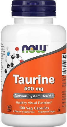 Таурин NOW Taurine 500 mg 100 кап, фото 1