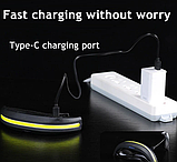 Ліхтарик налобний на голову акумуляторний повязка налобник потужний Led-ліхтар з зарядкою USB легкий з червоним світлом, фото 4