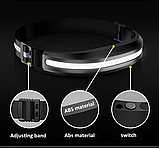 Ліхтарик налобний на голову акумуляторний повязка налобник потужний Led-ліхтар з зарядкою USB легкий з червоним світлом, фото 5