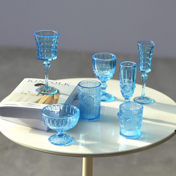 Мініатюра набір посуду 7 шт пластиковий 1.6-4 см Блакитний, фото 1