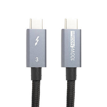 Кабель PowerPlant Thunderbolt 3, USB-C - USB-C, 40Gbps, 100W, 20V/ 5A, 4K/ 60HZ, 1м