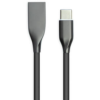 Кабель PowerPlant USB - Type-C, 1м, силікон, чорний