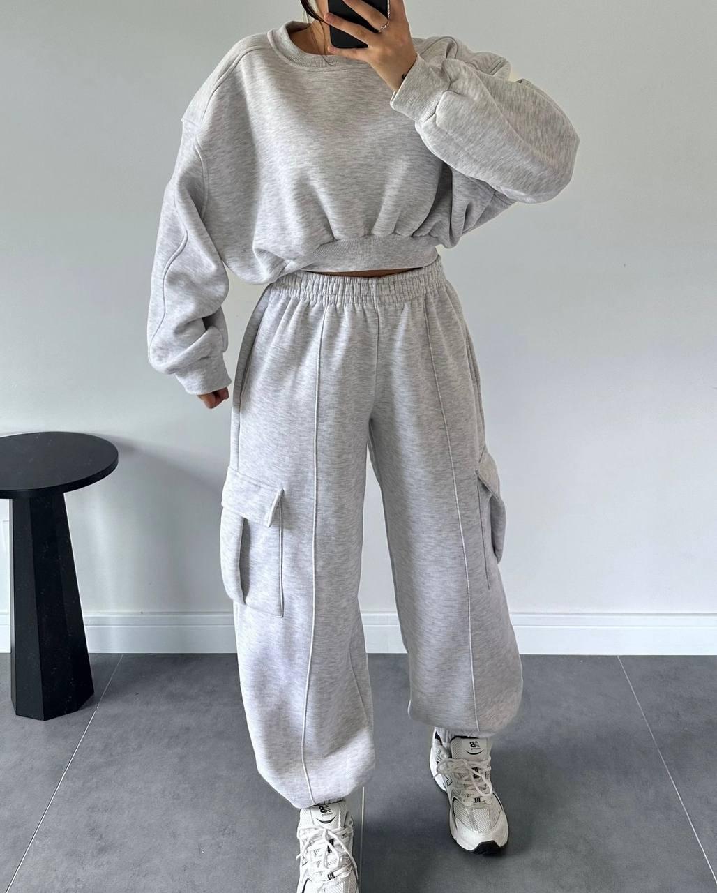 Спортивный костюм женский НА ФЛИСЕ со штанами карго Розмір: 42-46, фото 1