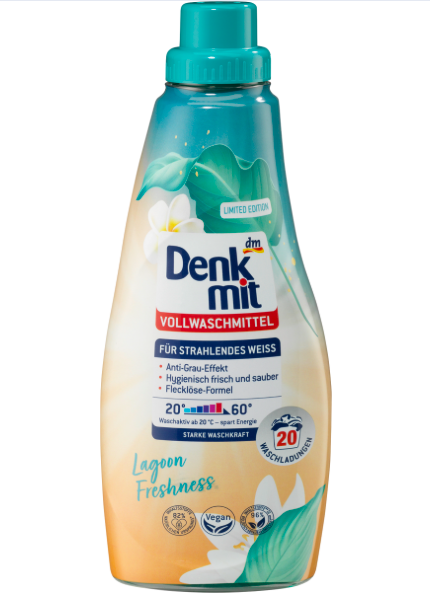 Гель для прання білого Свіжість Лагуни Denkmit Vollwaschmittel Lagoon Freshness, 20 Wl
