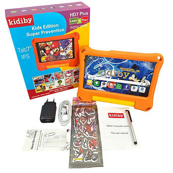 Дитячий планшет з IPS екраном 7 дюймів та протиударним чохлом Kidiby 8-ядер Wi-Fi Android 7