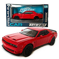 Машинка металева Dodge Challenger SRT Додж червоний звук світло відкр двері багажник капот Автосвіт 1:32, 16*7*5 см (AP-1992)