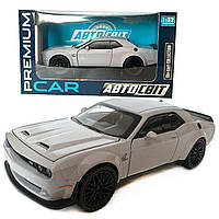 Машинка металева Dodge Challenger SRT Додж сірий звук світло відкр двері багажник капот Автосвіт 1:32, 16*7*5см (AP-1992)