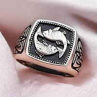 Оригінальний чоловічий срібний перстень Знак Зодіаку Риба