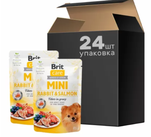 Brit Care Mini 85 г*24 шт паучі для собак дрібних порід (лосось і кролик)