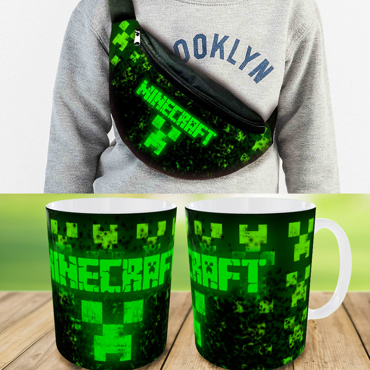 Набір: Сумка-бананка+ Кружка майнкрафт "Minecraft" дитяча з принтом (0134)
