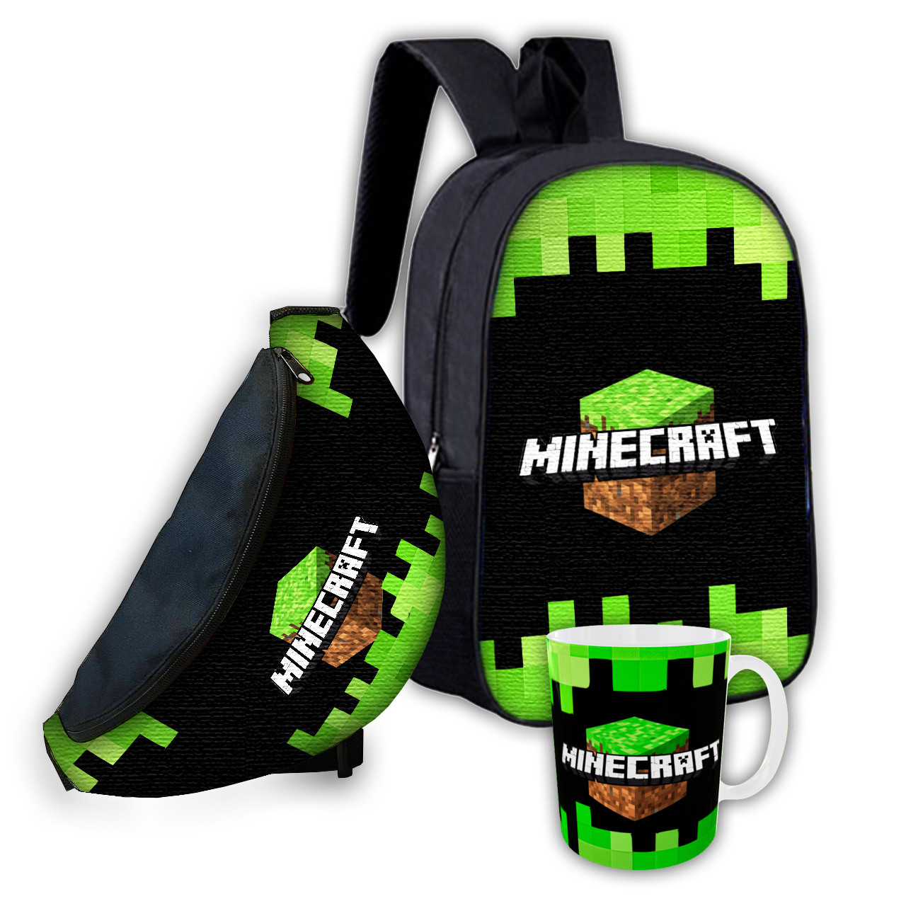 Набір дитячий Майнкрафт «Minecraft» рюкзак 36х27см сумка-бананка, кружка з принтом для хлопчика (1667), фото 1