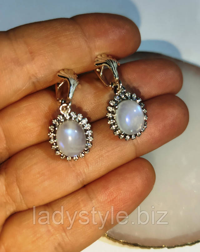Яркие серьги с натуральным лунным камнем от студии LadyStyle.Biz серьбги серебряные с кианитом украшения натуральный лабрадор лунный камень