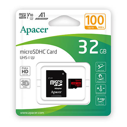 Картка пам'яті MicroSDHC 32 GB UHS-I Class 10 Apacer + SD adapter (AP32GMCSH10UB-R), фото 3