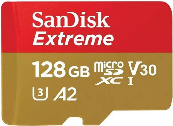 Картка пам'яті MicroSDXC 128 GB C10 UHS-I SanDisk Extreme V30 U3 R190/W90MB/s + SD (SDSQXAA-128G-GN6MA), фото 1