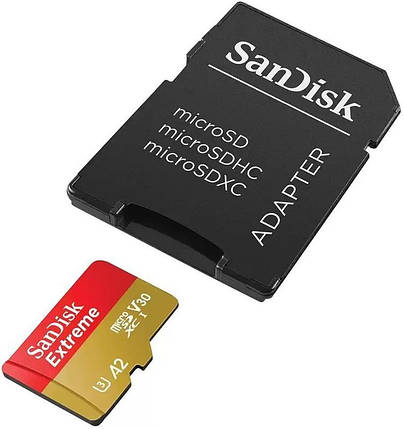 Картка пам'яті MicroSDXC 128 GB C10 UHS-I SanDisk Extreme V30 U3 R190/W90MB/s + SD (SDSQXAA-128G-GN6MA), фото 3